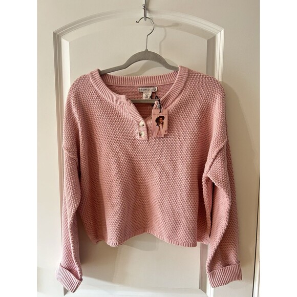 Sincerly Jules Sweaters - Sincerely Jules Size XS Pink Waffle Knit Button Henley Sweater NWT
